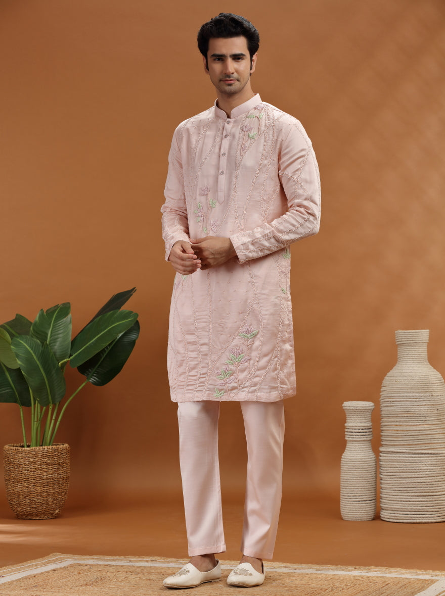 Peach Embroidered Kurta Pajama | TULA