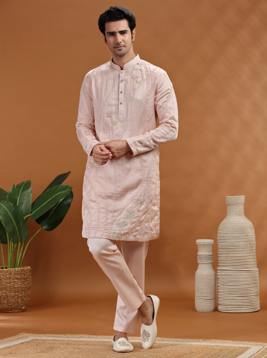 Peach Embroidered Kurta Pajama | TULA