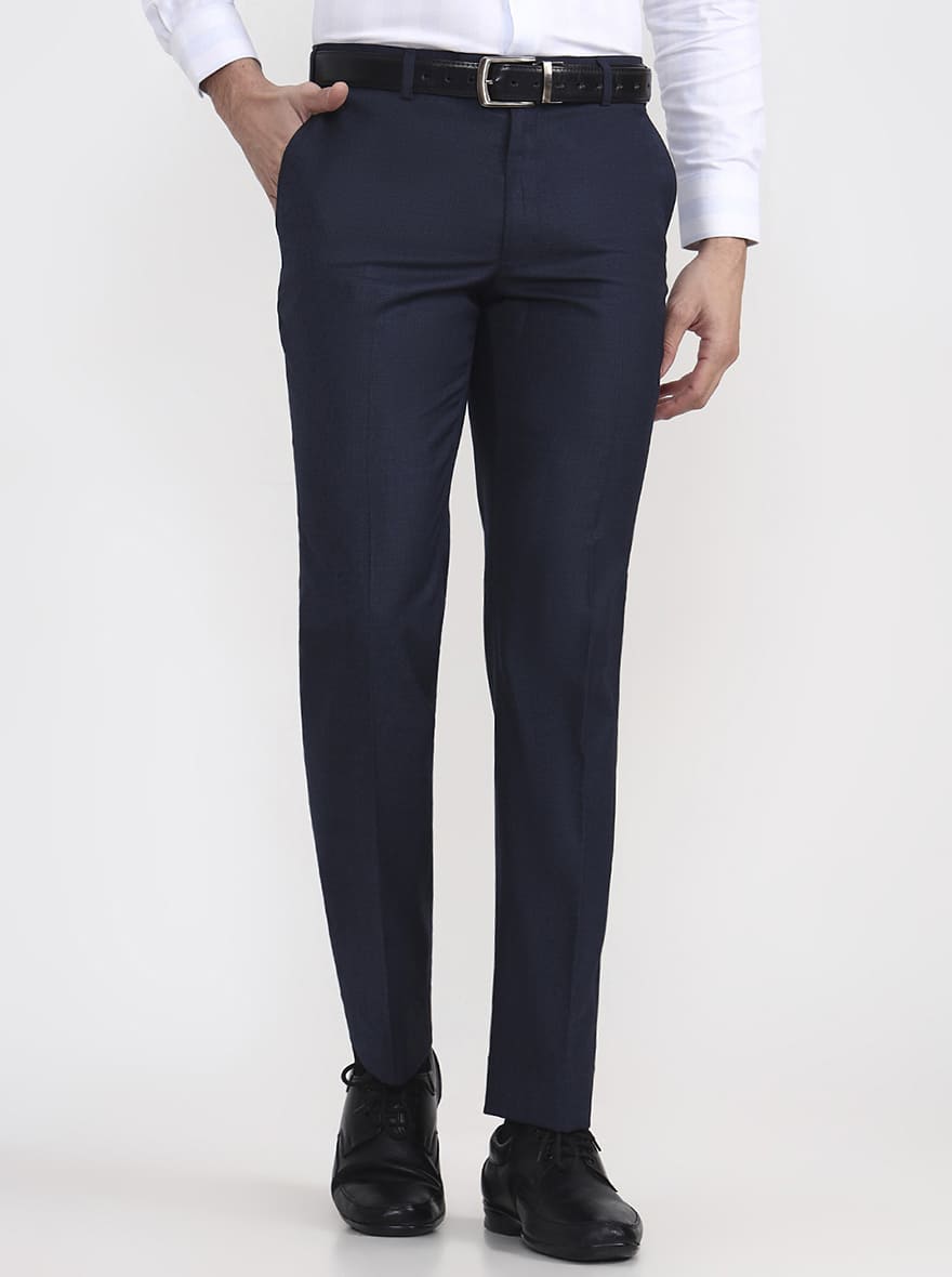 Royal Blue Solid Regular Fit Formal Trouser | JadeBlue