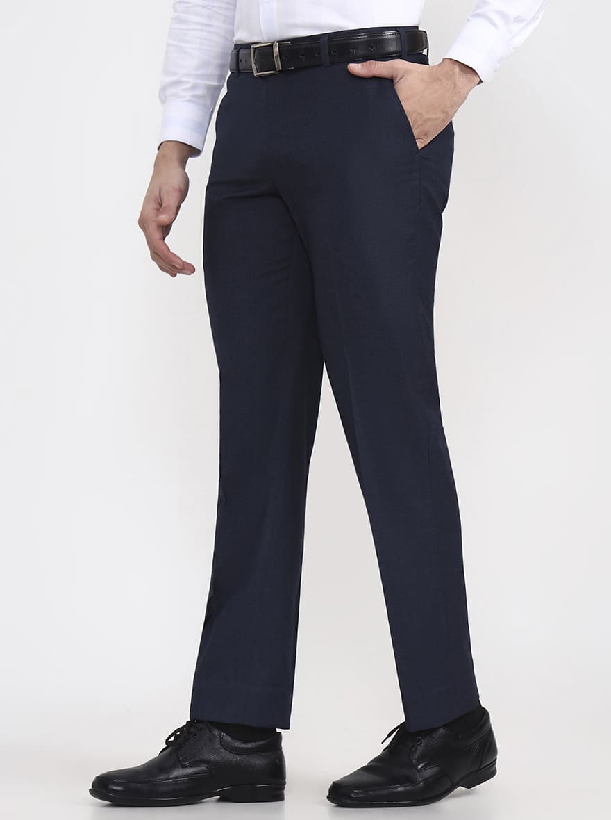 Royal Blue Solid Regular Fit Formal Trouser | JadeBlue