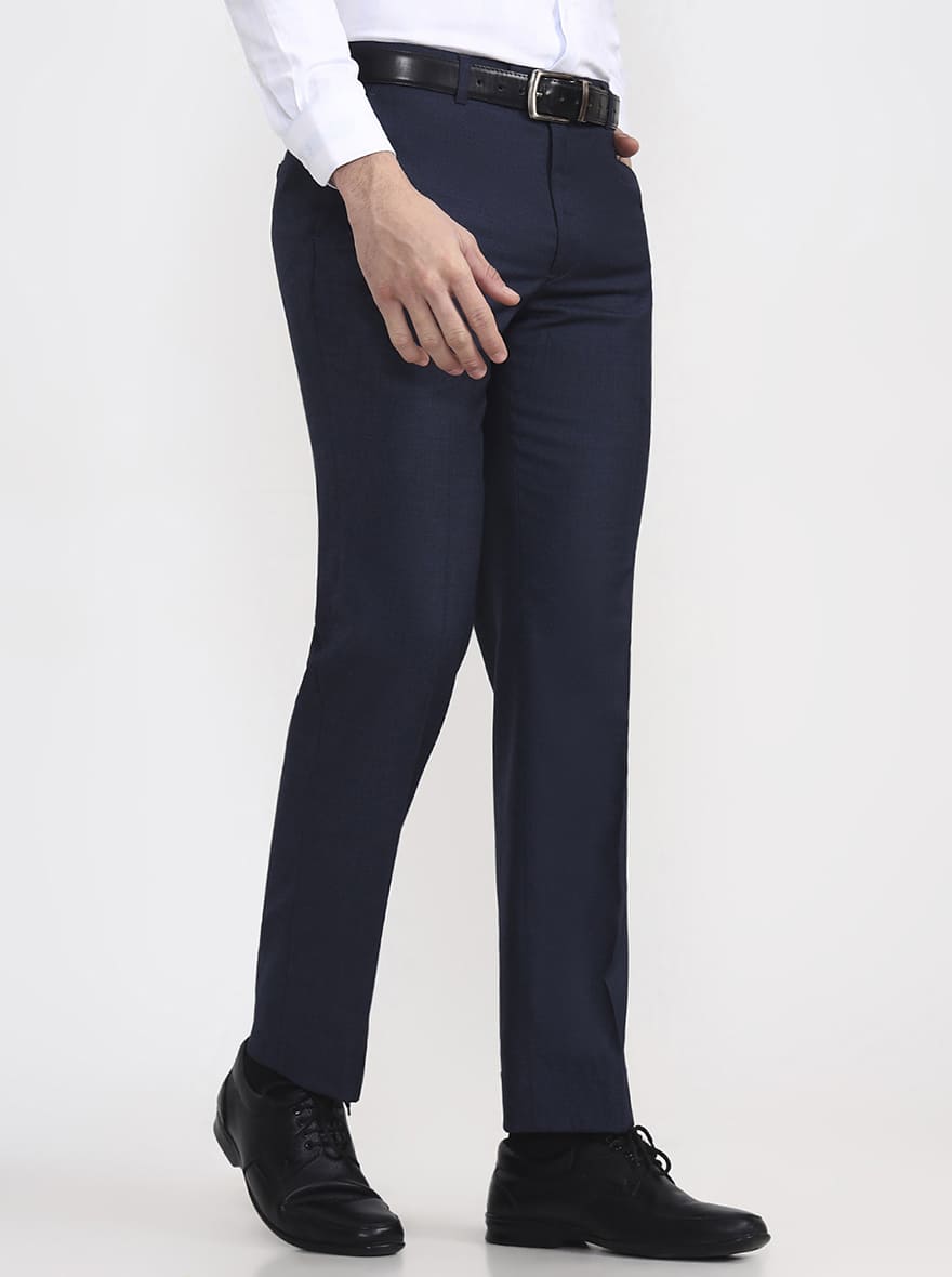 Royal Blue Solid Regular Fit Formal Trouser | JadeBlue