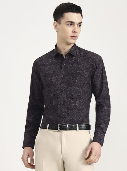 Brown Printed Slim Fit Party Wear Shirt | Wyre