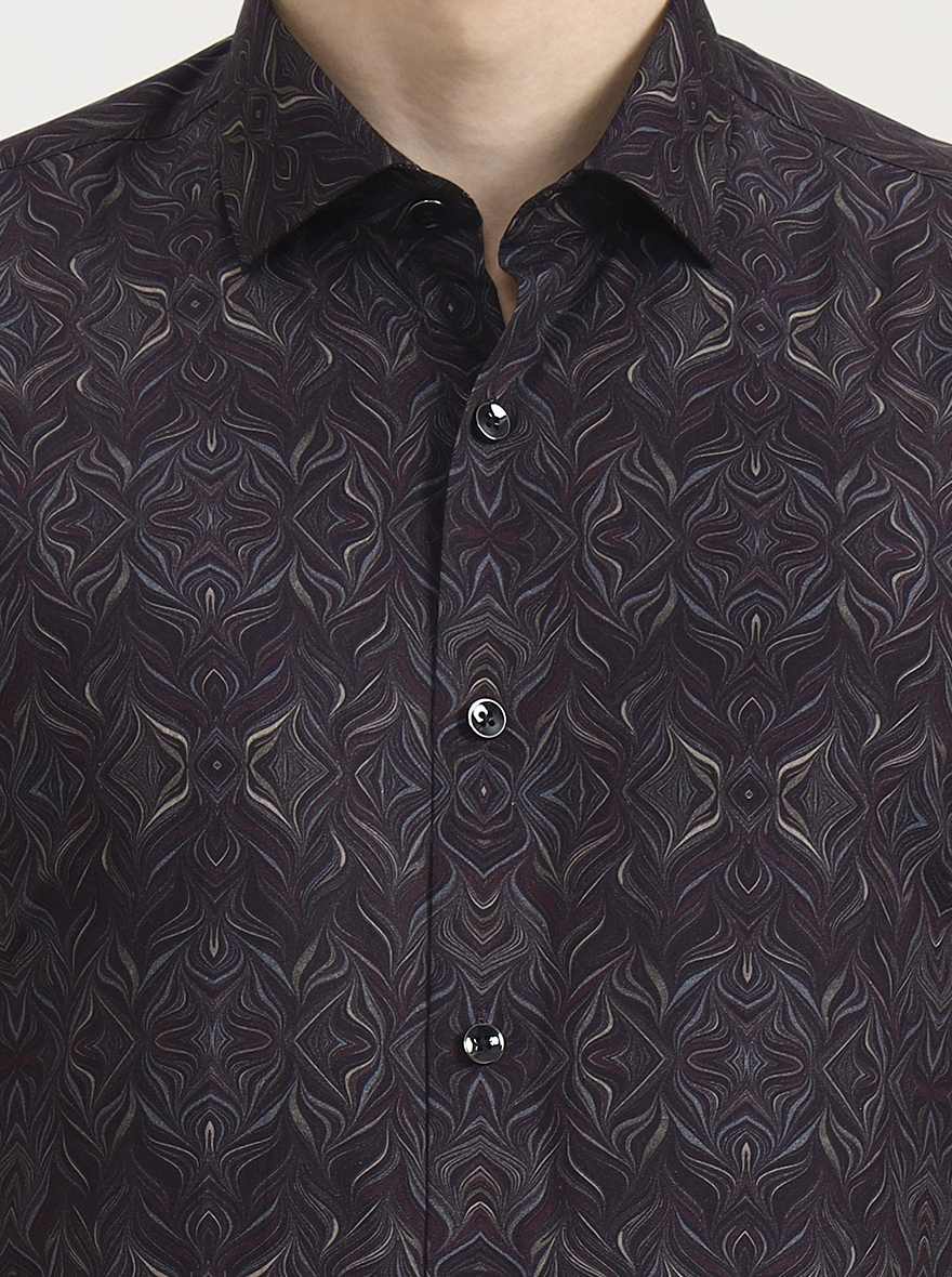 Brown Printed Slim Fit Party Wear Shirt | Wyre