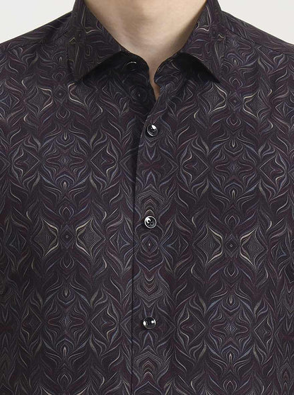 Brown Printed Slim Fit Party Wear Shirt | Wyre