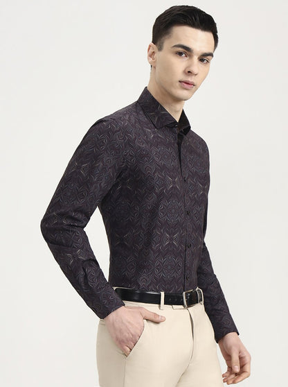 Brown Printed Slim Fit Party Wear Shirt | Wyre