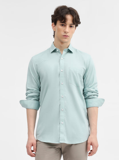 Aqua Blue Solid Tailored Fit Semi Casual Shirt | JadeBlue