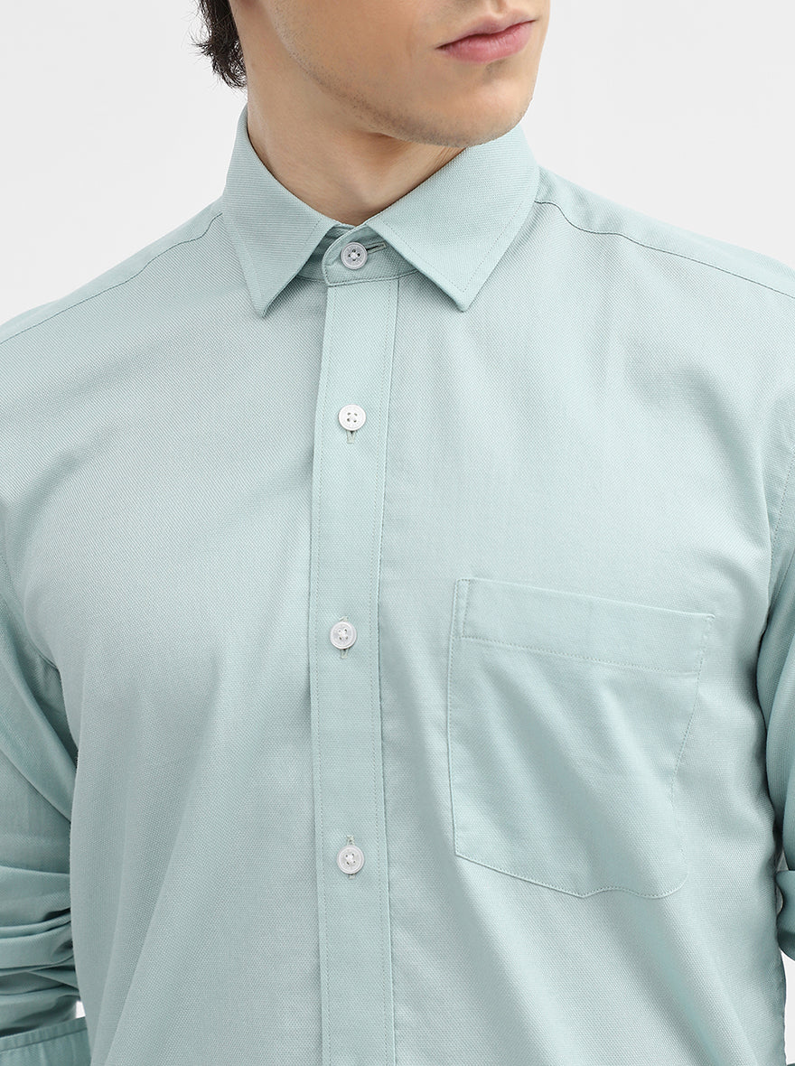 Aqua Blue Solid Tailored Fit Semi Casual Shirt | JadeBlue