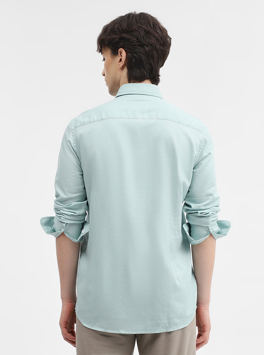 Aqua Blue Solid Tailored Fit Semi Casual Shirt | JadeBlue