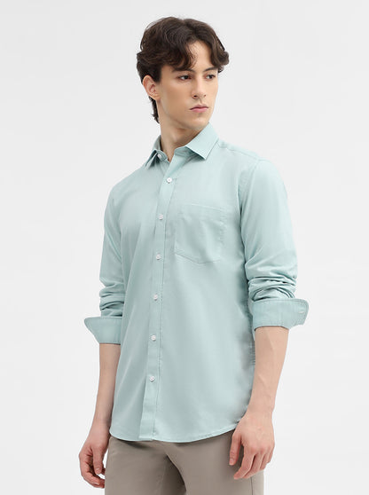 Aqua Blue Solid Tailored Fit Semi Casual Shirt | JadeBlue