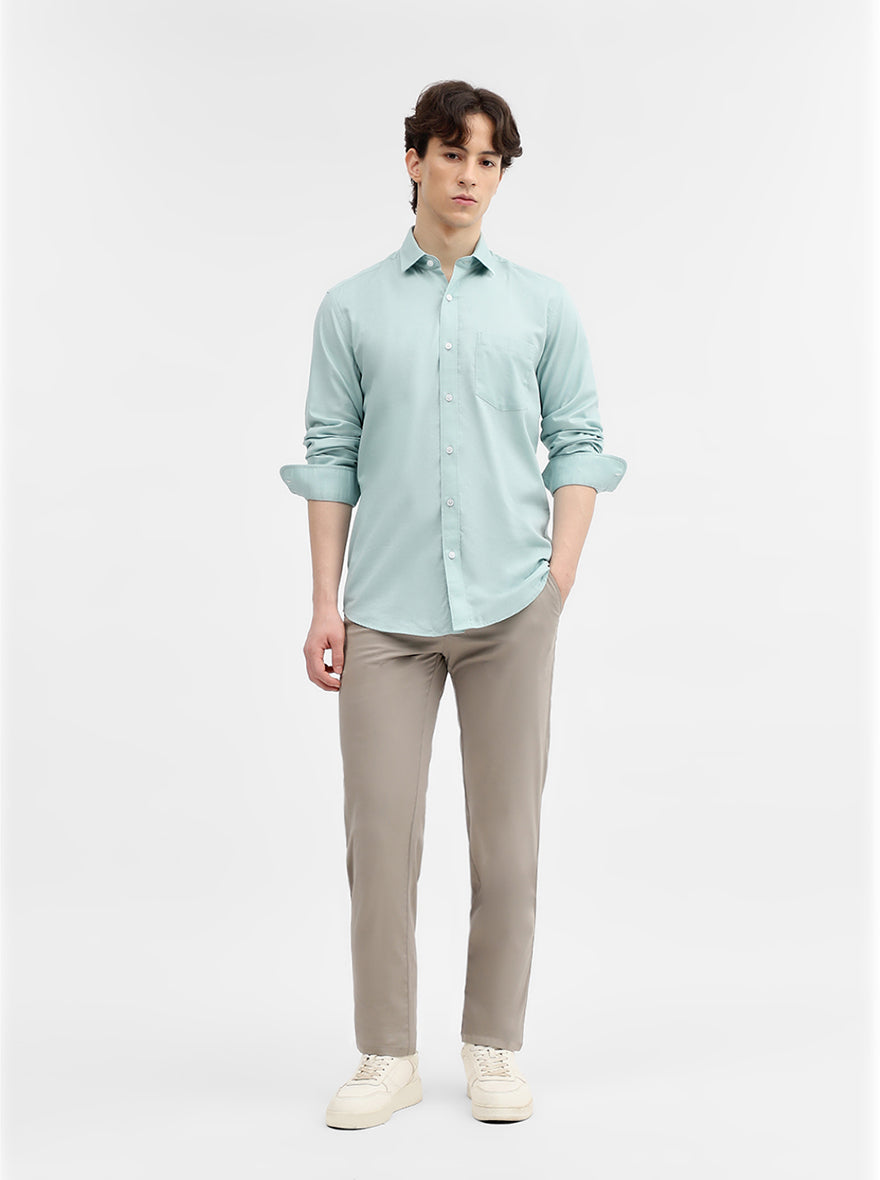 Aqua Blue Solid Tailored Fit Semi Casual Shirt | JadeBlue