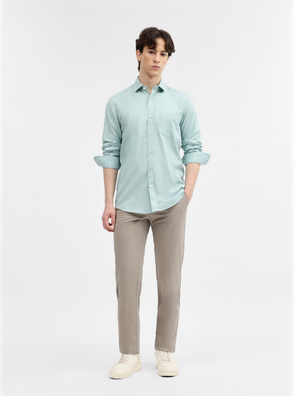 Aqua Blue Solid Tailored Fit Semi Casual Shirt | JadeBlue