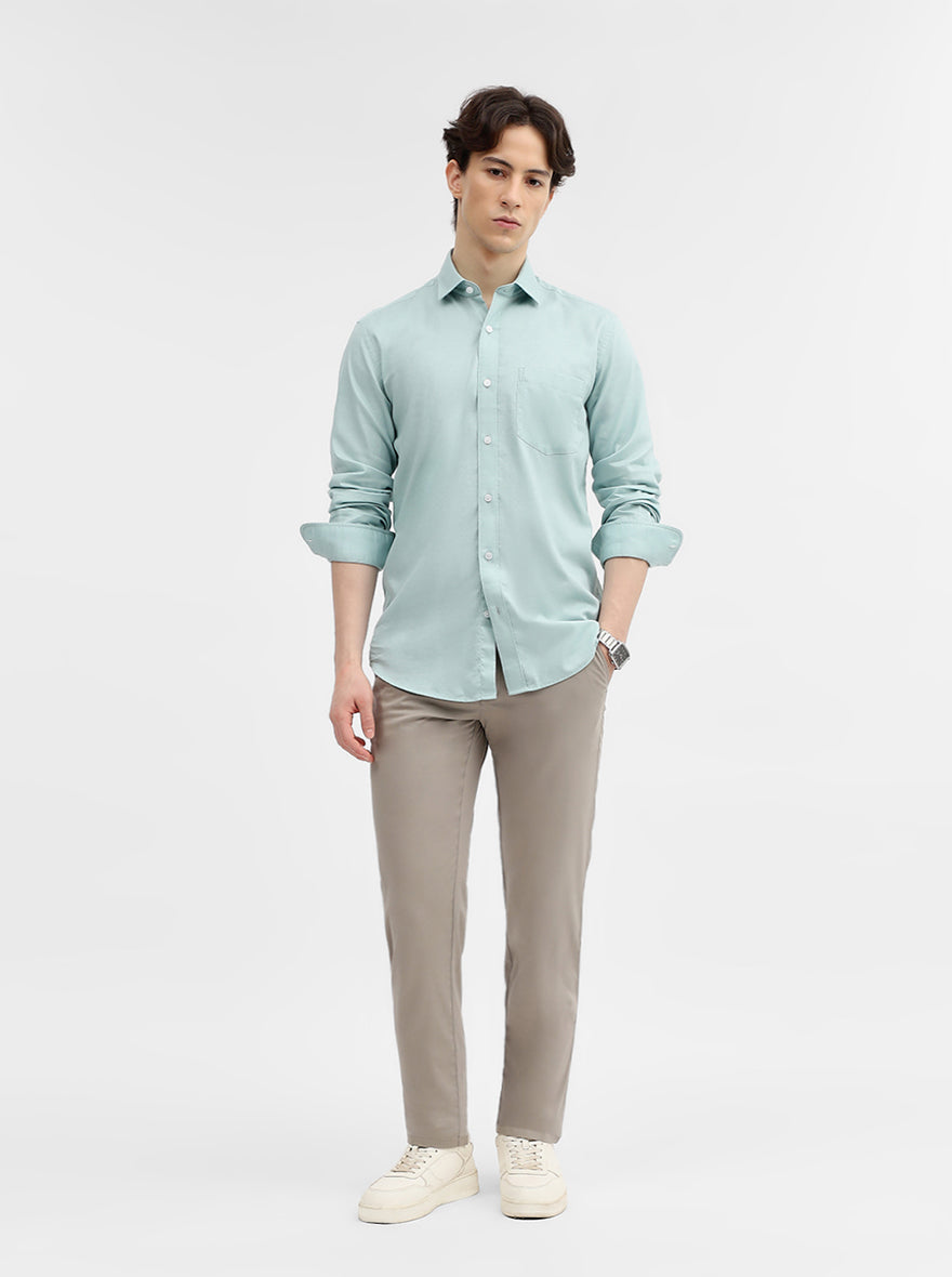 Aqua Blue Solid Tailored Fit Semi Casual Shirt | JadeBlue