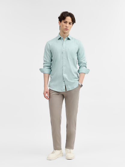 Aqua Blue Solid Tailored Fit Semi Casual Shirt | JadeBlue