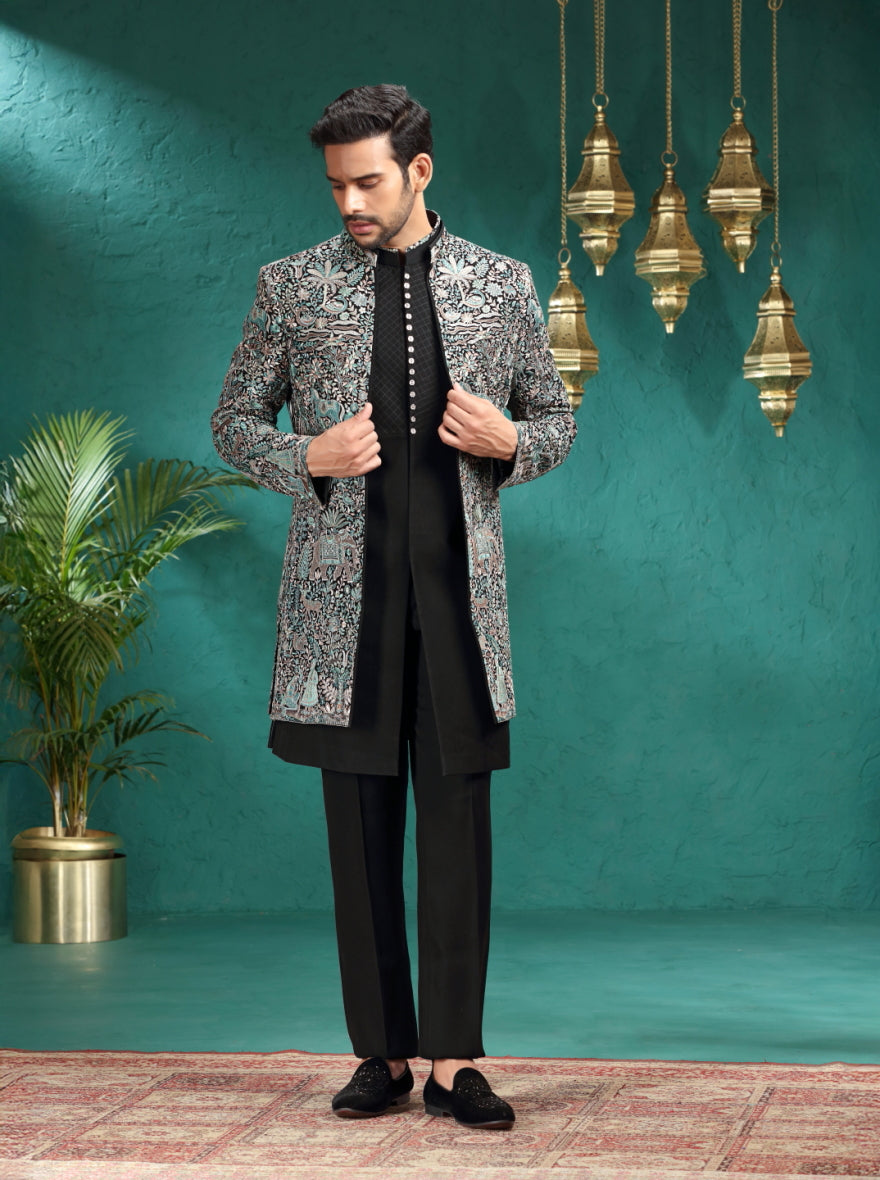 Black Embroidered Indowestern | TULA