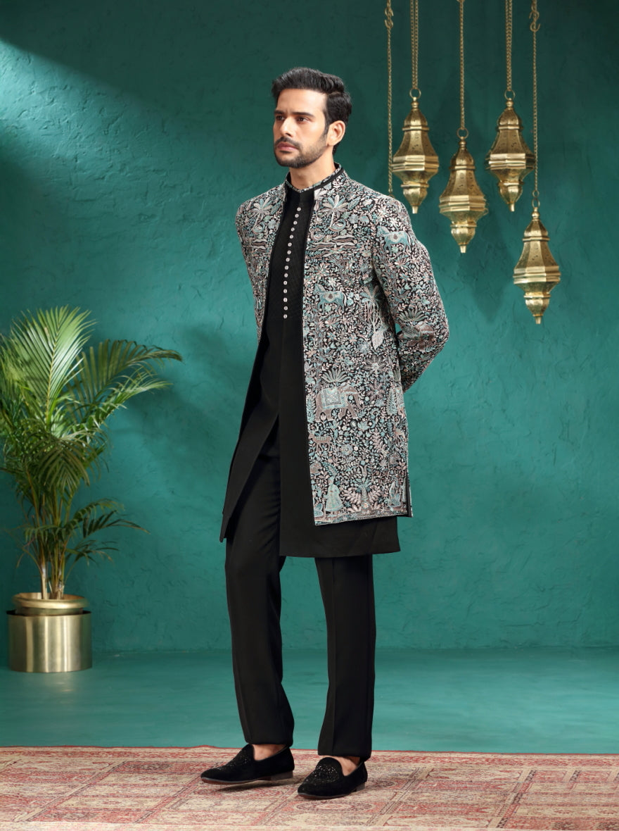 Black Embroidered Indowestern | TULA