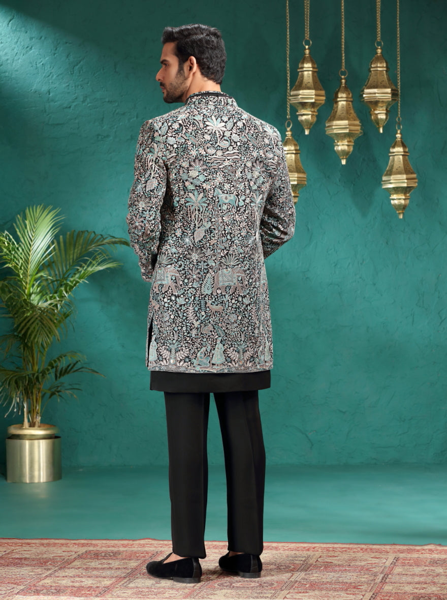 Black Embroidered Indowestern | TULA