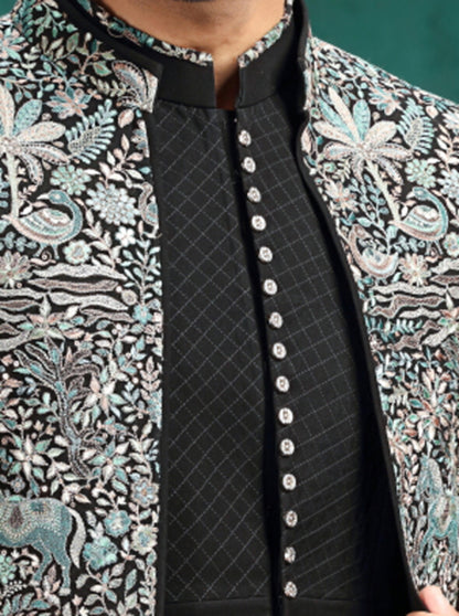 Black Embroidered Indowestern | TULA