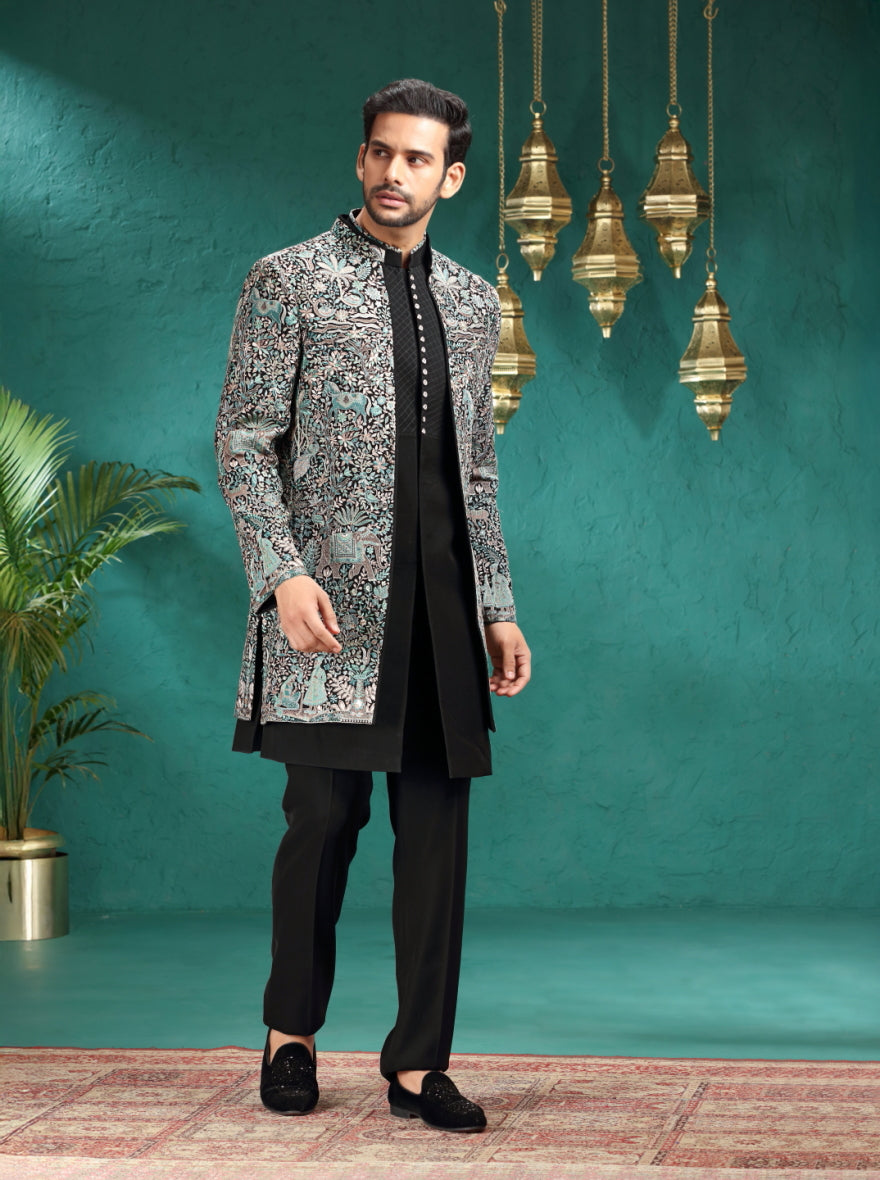 Black Embroidered Indowestern | TULA