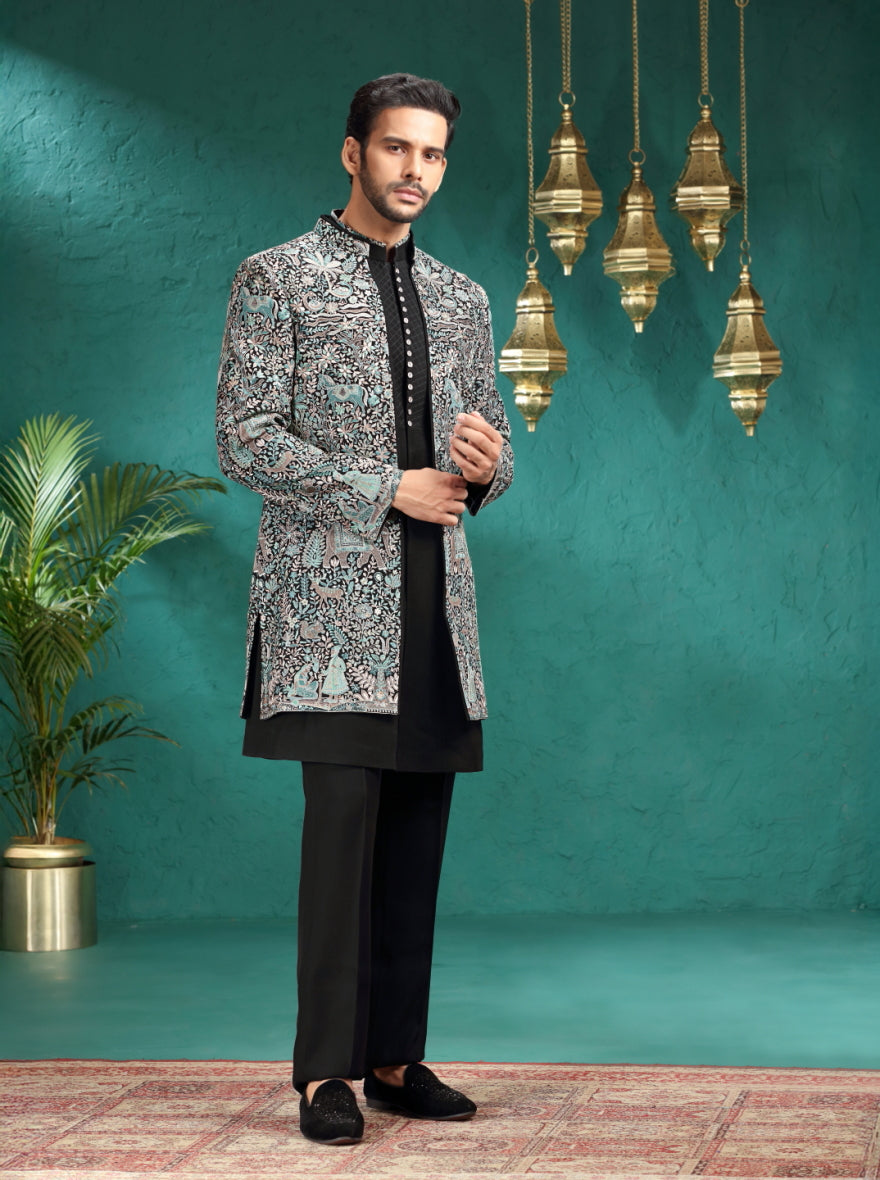 Black Embroidered Indowestern | TULA