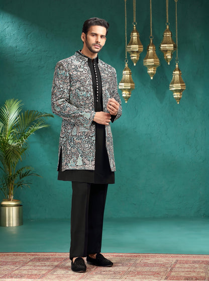 Black Embroidered Indowestern | TULA