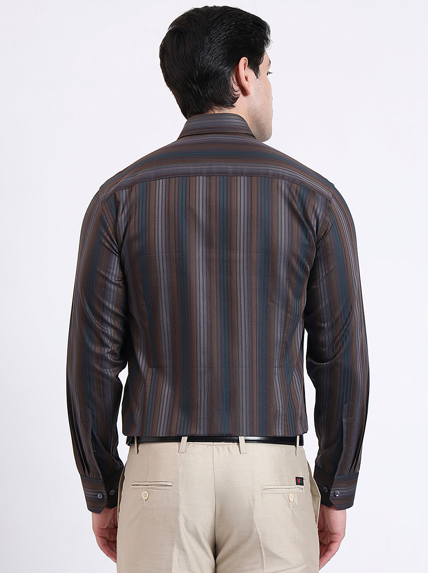 Brown Striped Slim Fit Formal Shirt | JadeBlue Super Luxe