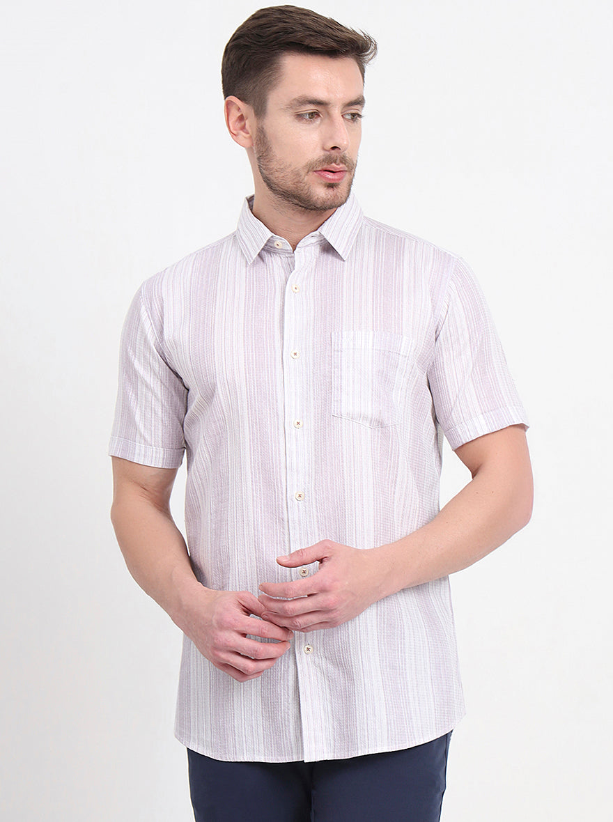 Lavender Striped Slim Fit Casual Shirt | JadeBlue