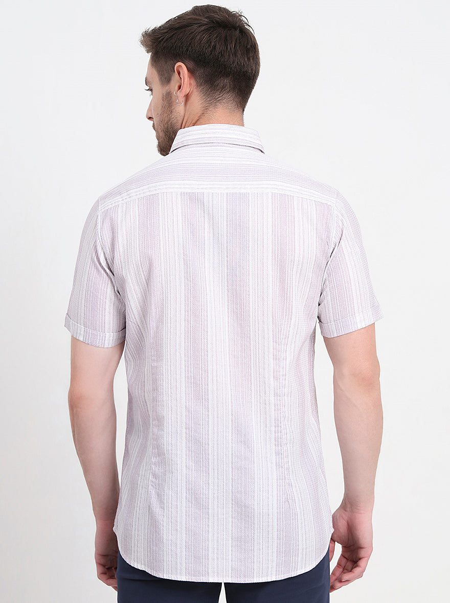 Lavender Striped Slim Fit Casual Shirt | JadeBlue