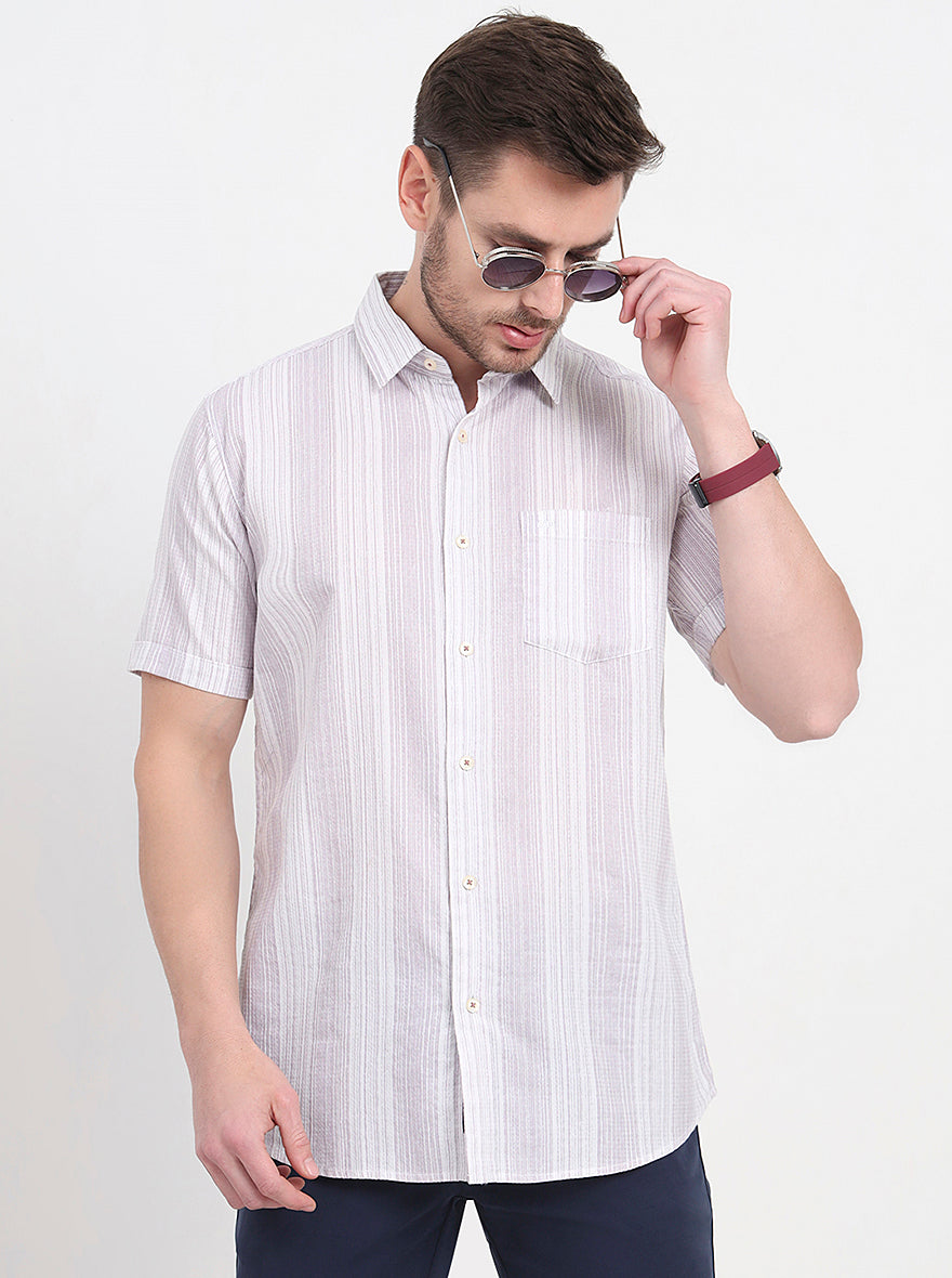 Lavender Striped Slim Fit Casual Shirt | JadeBlue