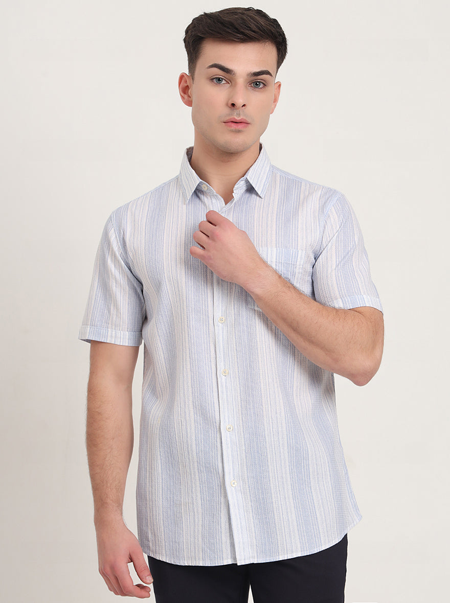 Blue Striped Slim Fit Casual Shirt | JadeBlue