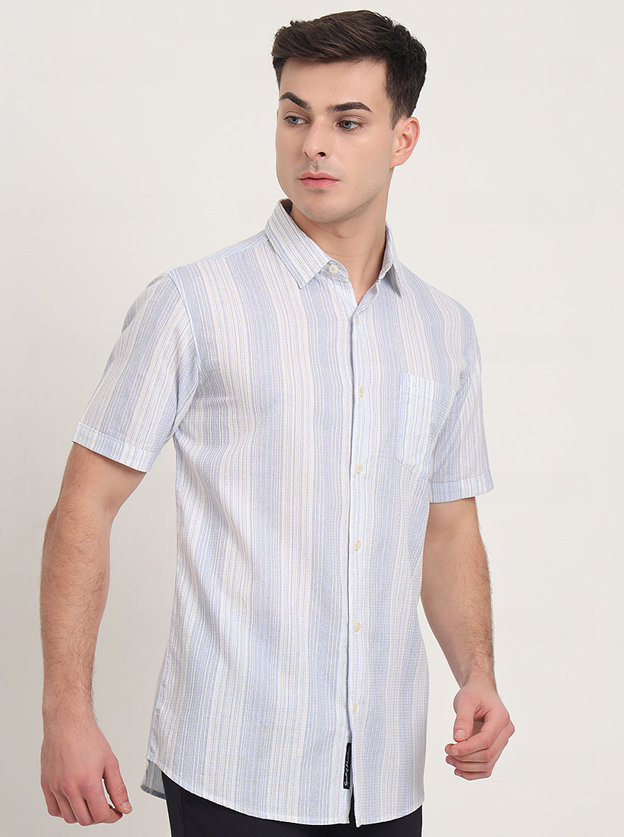 Blue Striped Slim Fit Casual Shirt | JadeBlue