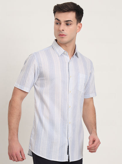Blue Striped Slim Fit Casual Shirt | JadeBlue