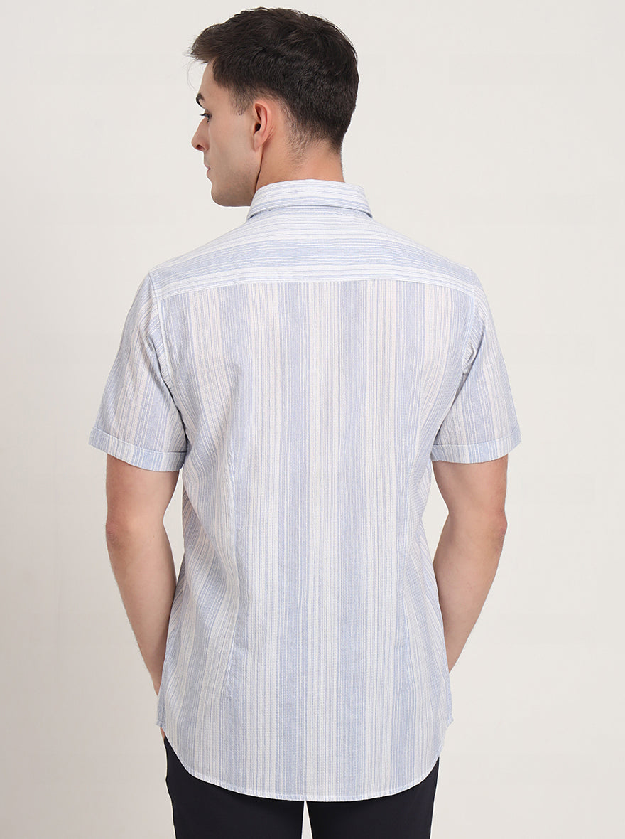 Blue Striped Slim Fit Casual Shirt | JadeBlue
