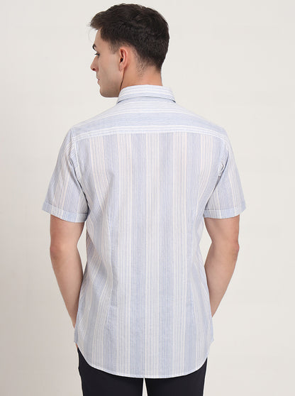 Blue Striped Slim Fit Casual Shirt | JadeBlue
