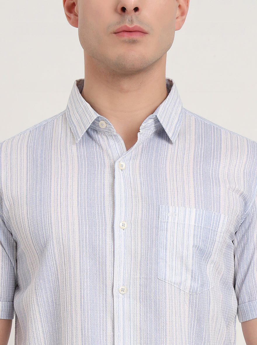 Blue Striped Slim Fit Casual Shirt | JadeBlue