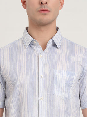 Blue Striped Slim Fit Casual Shirt | JadeBlue