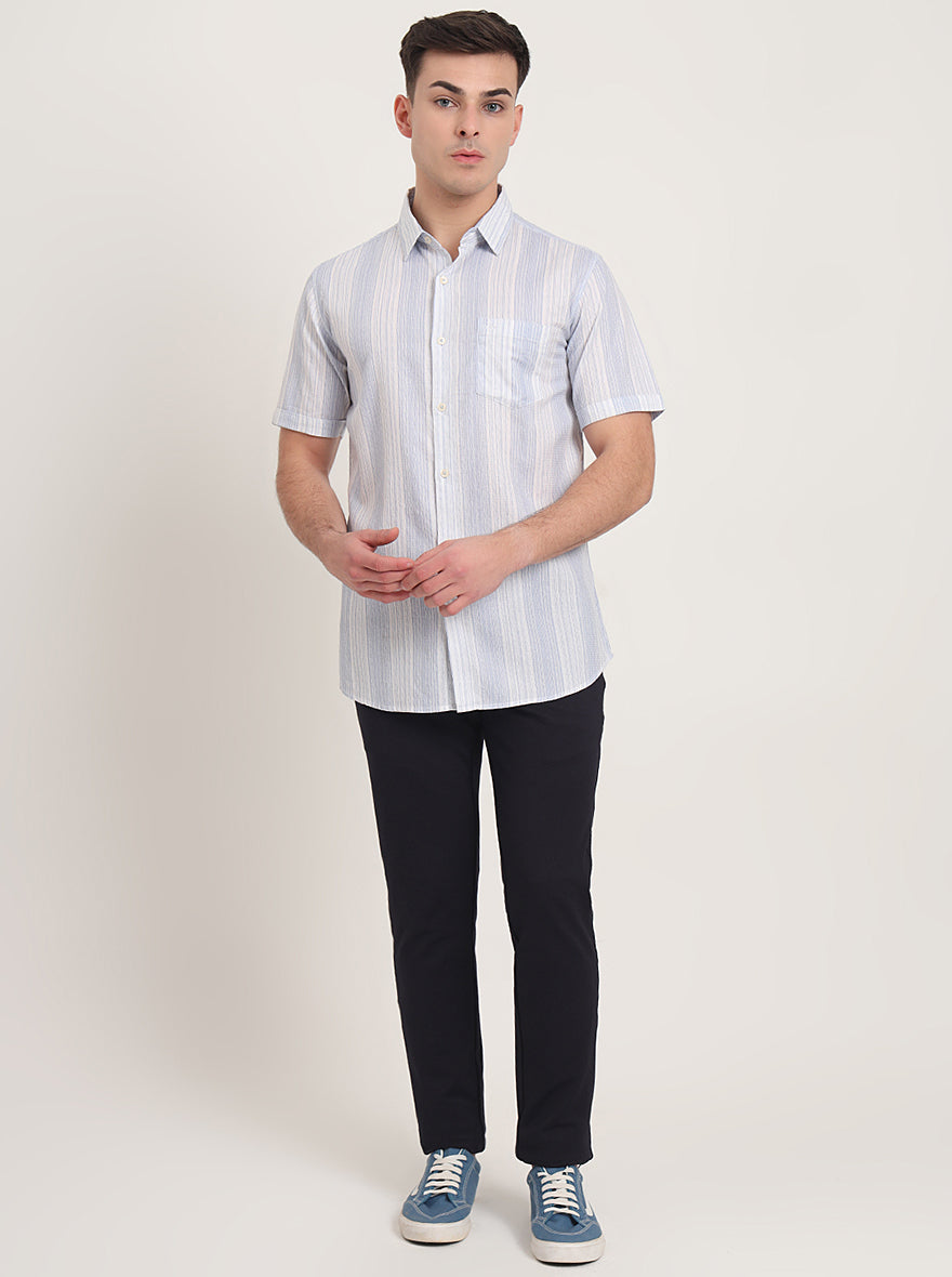 Blue Striped Slim Fit Casual Shirt | JadeBlue