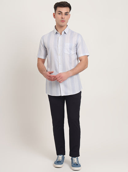 Blue Striped Slim Fit Casual Shirt | JadeBlue