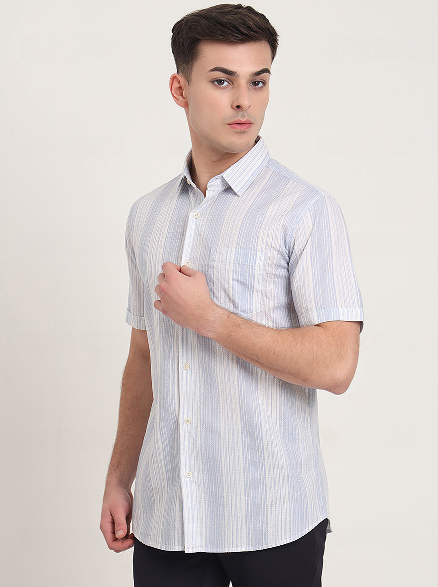 Blue Striped Slim Fit Casual Shirt | JadeBlue