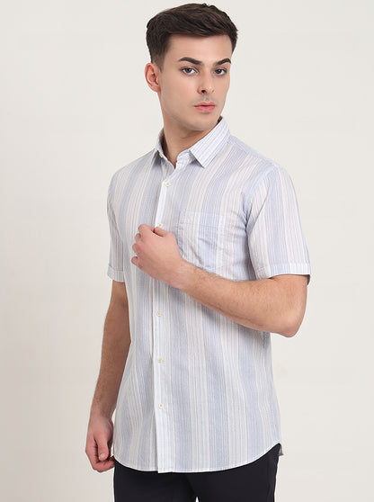 Blue Striped Slim Fit Casual Shirt | JadeBlue