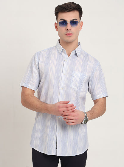 Blue Striped Slim Fit Casual Shirt | JadeBlue