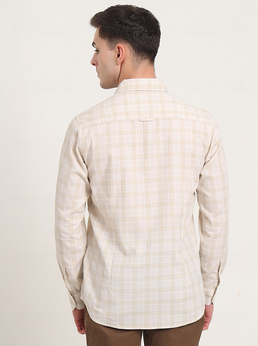 Beige Checked Slim Fit Casual Shirt | JadeBlue