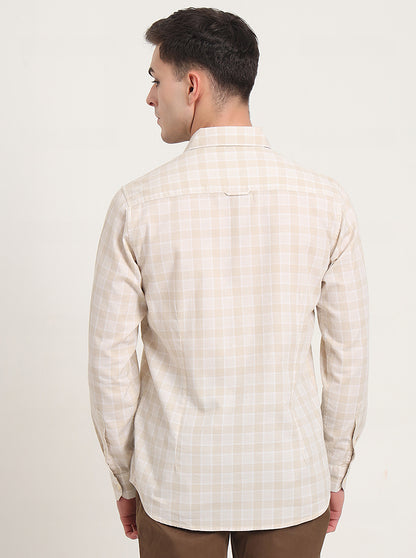 Beige Checked Slim Fit Casual Shirt | JadeBlue