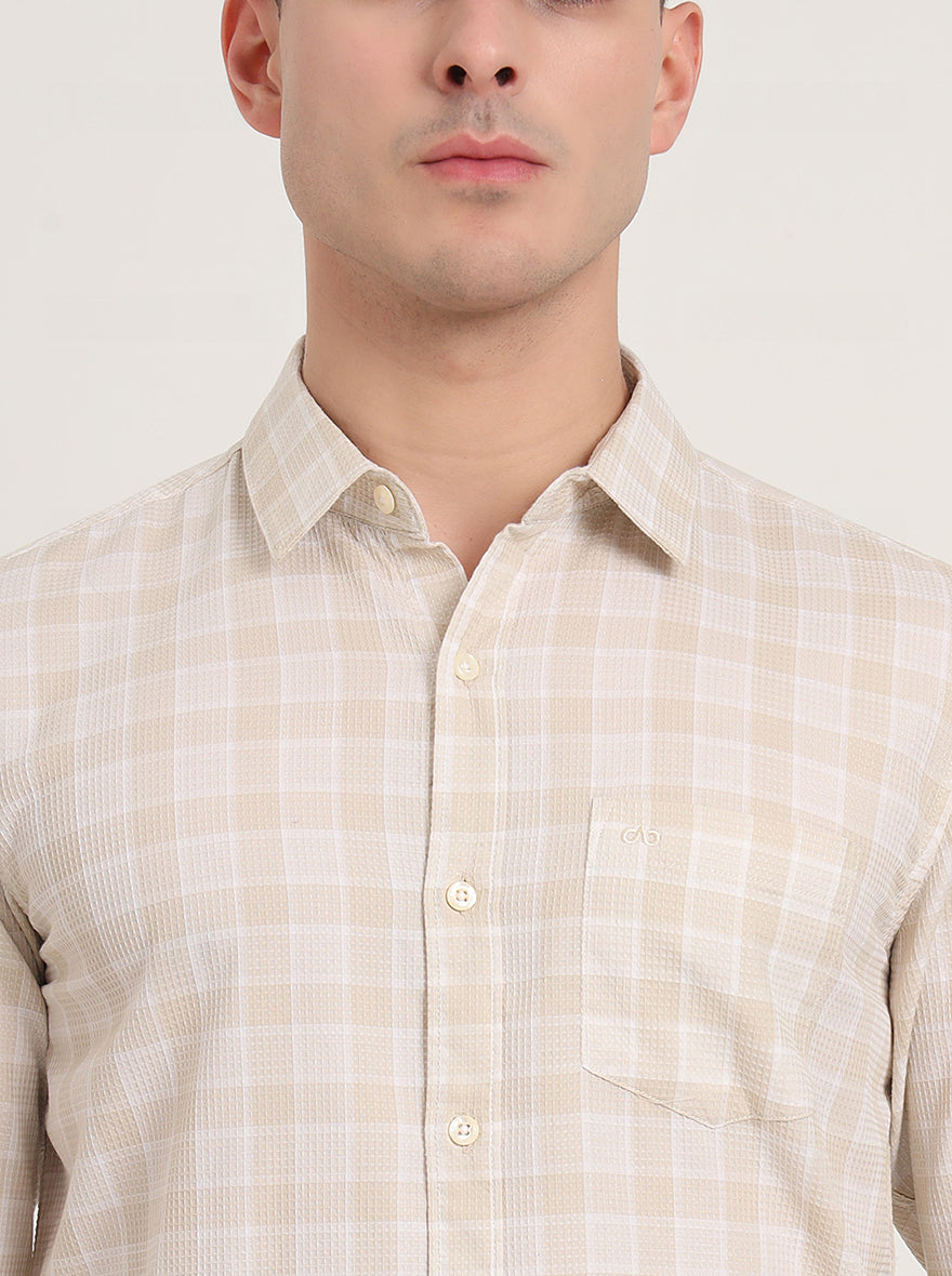 Beige Checked Slim Fit Casual Shirt | JadeBlue