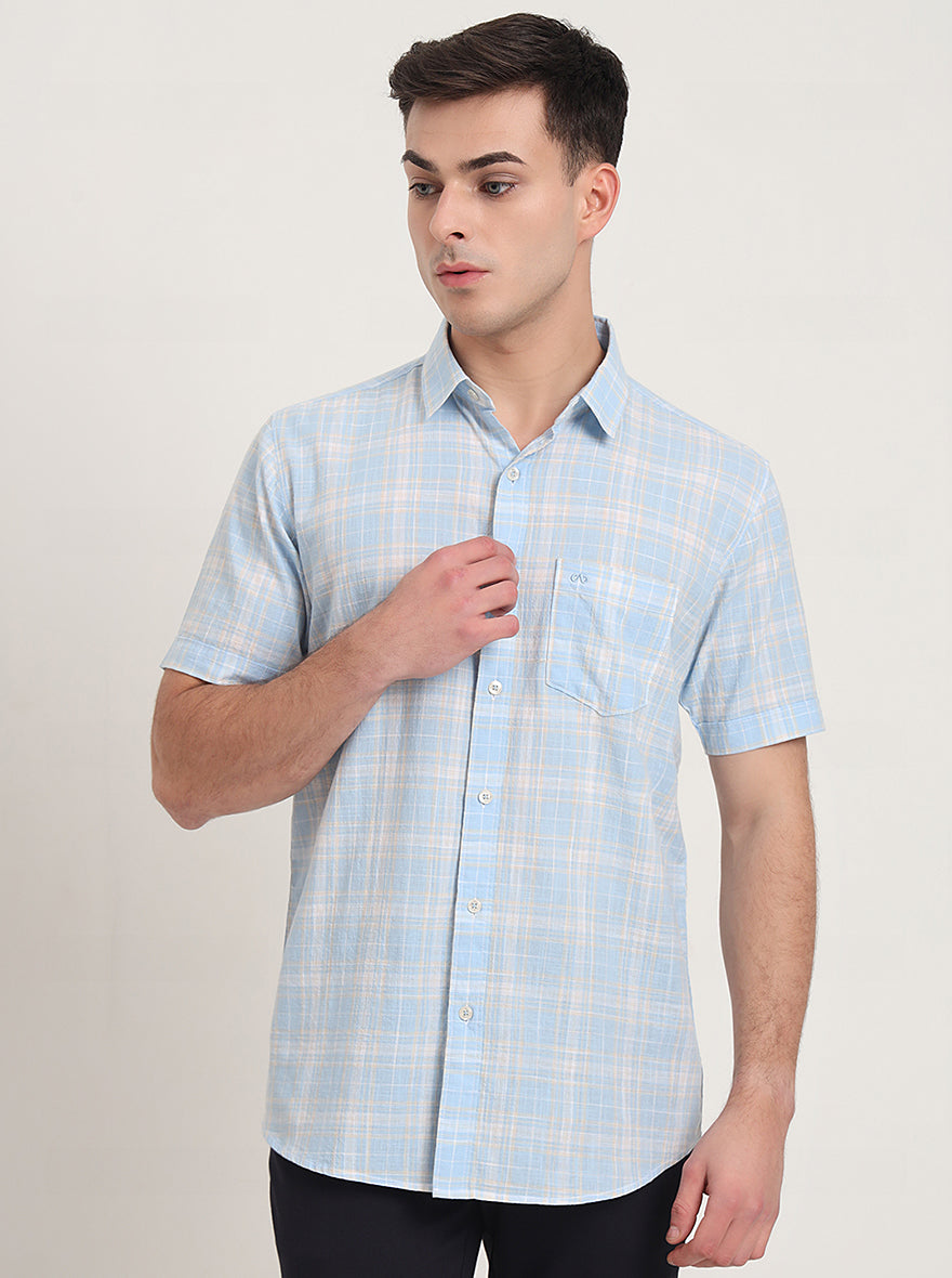 Blue Checked Slim Fit Casual Shirt | JadeBlue