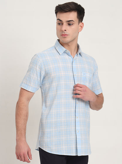 Blue Checked Slim Fit Casual Shirt | JadeBlue