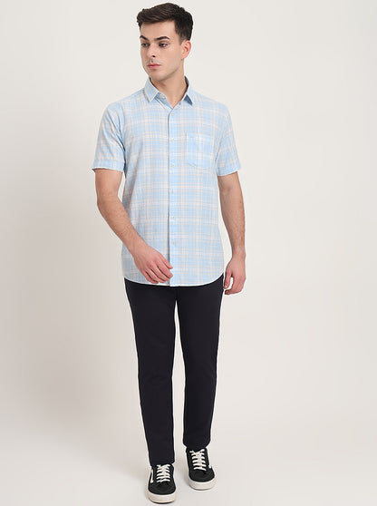Blue Checked Slim Fit Casual Shirt | JadeBlue