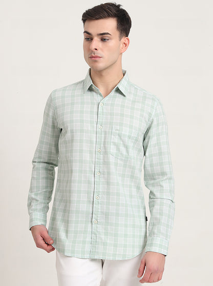 Beige Checked Slim Fit Casual Shirt | JadeBlue