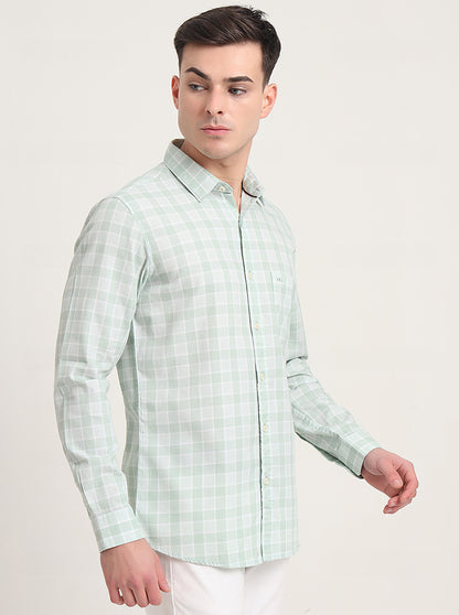Beige Checked Slim Fit Casual Shirt | JadeBlue