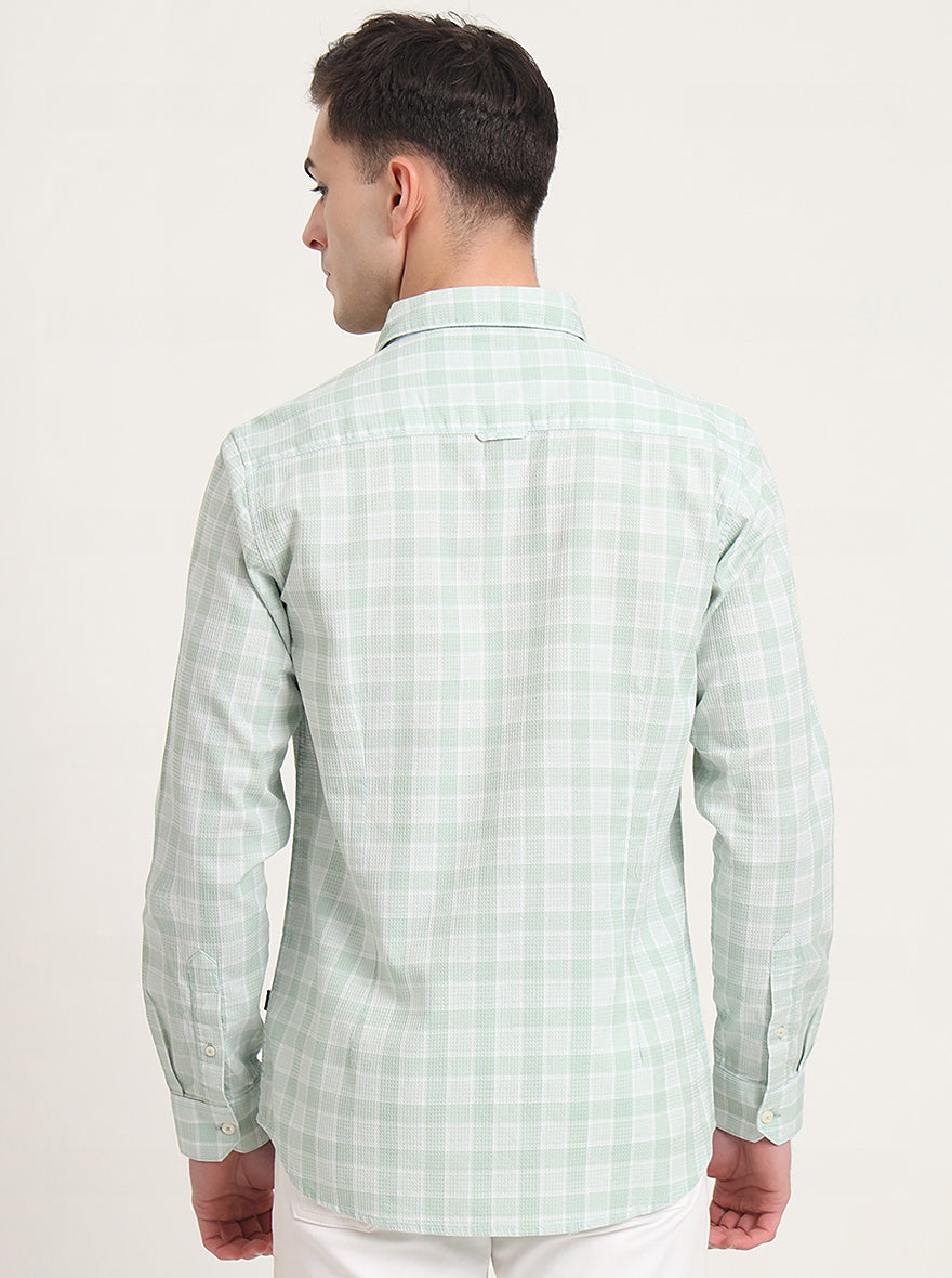 Beige Checked Slim Fit Casual Shirt | JadeBlue