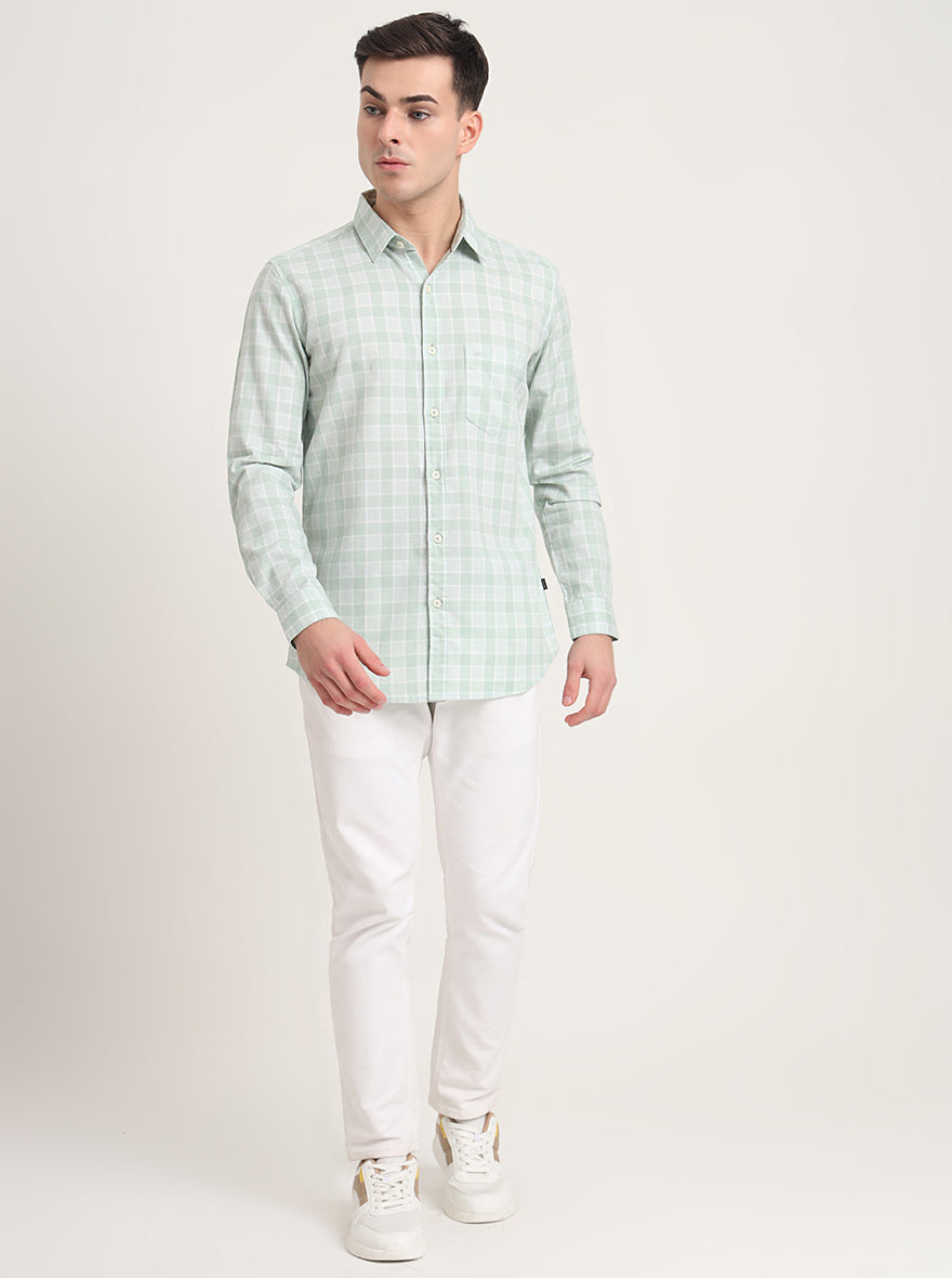 Beige Checked Slim Fit Casual Shirt | JadeBlue